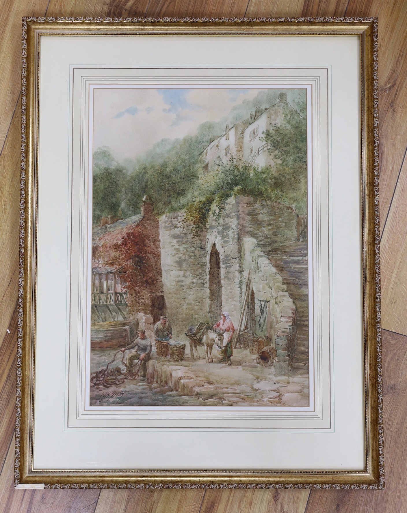 Walter H. Sweet (1890-1943), Clovelly, beach scene loading fish, watercolour, 52 x 35cm
